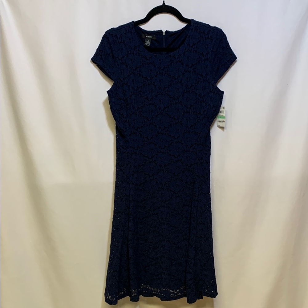 Alfani Blue Midi Sheath Dress Crew Neck Short Sleeve
